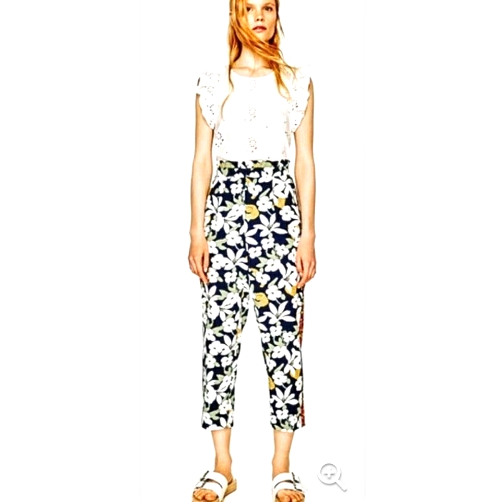 Zara Trafaluc Floral Two Tone Tropical Pants